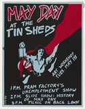 Artist: b'MACKINOLTY, Chips' | Title: b'May Day at the Tin Sheds' | Date: 1979 | Technique: b'screenprint, printed in colour, from two stencils'