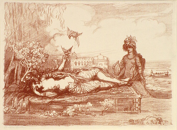 Artist: b'Conder, Charles.' | Title: b'A dream of Araby.' | Date: 1904 | Technique: b'transfer-lithograph, printed in red ink, from one stone' Artist: b'Conder, Charles.' | Title: b'A dream of Araby.' | Date: 1904 | Technique: b'transfer-lithograph, printed in red ink, from one stone'