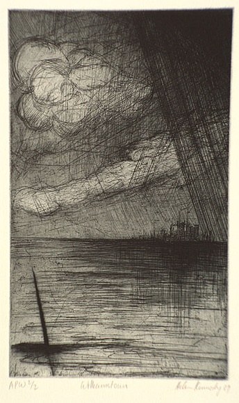 Artist: b'Kennedy, Helen.' | Title: b'Williamstown' | Date: 1989 | Technique: b'etching and drypoint, printed in black ink with plate-tone, from one plate' Artist: b'Kennedy, Helen.' | Title: b'Williamstown' | Date: 1989 | Technique: b'etching and drypoint, printed in black ink with plate-tone, from one plate'