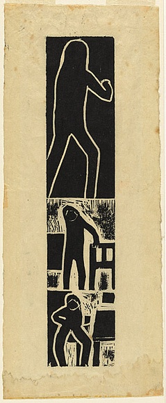 Title: b'Demonstration woodcut [figures]' | Date: 1968 | Technique: b'woodcut, printed in black ink, from one plywood block by hand-burnishing'