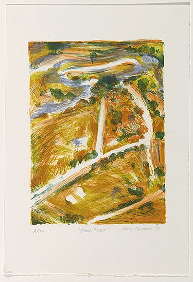 Artist: b'NICOLSON, Noel' | Title: b'Flash flood' | Date: 1992, April - May | Technique: b'lithograph, printed in colour from multiple stones' Artist: b'NICOLSON, Noel' | Title: b'Flash flood' | Date: 1992, April - May | Technique: b'lithograph, printed in colour from multiple stones'