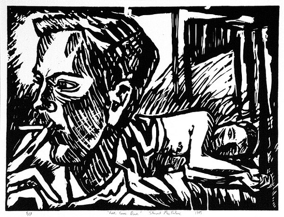 Artist: b'MacFarlane, Stewart.' | Title: b'Love come down' | Date: 1985 | Technique: b'linocut, printed in black ink, from one block' | Copyright: b'\xc2\xa9 Stewart MacFarlane. Licensed by VISCOPY, Australia' Artist: b'MacFarlane, Stewart.' | Title: b'Love come down' | Date: 1985 | Technique: b'linocut, printed in black ink, from one block' | Copyright: b'\xc2\xa9 Stewart MacFarlane. Licensed by VISCOPY, Australia'