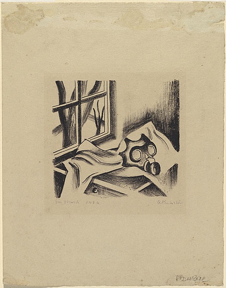 Artist: b'Kingston, Amie.' | Title: b'Gas mask' | Date: 1939 | Technique: b'lithograph, printed in black ink, from one stone' Artist: b'Kingston, Amie.' | Title: b'Gas mask' | Date: 1939 | Technique: b'lithograph, printed in black ink, from one stone'