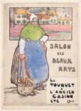 Artist: Nicholas, Hilda Rix | Title: Salon des Beaux Arts, Rue des Londres, Paris Plage | Date: 1913 | Technique: soft-ground etching, printed in black ink, from one plate; hand-coloured in gouache