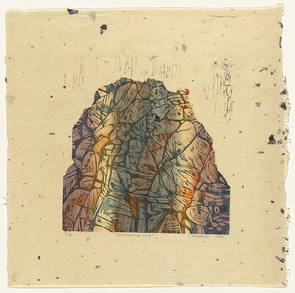 Artist: b'Bruderlin, Christine.' | Title: b'Corroboree Rock.' | Date: 1982 | Technique: b'woodcut, printed in colour, from multiple blocks' Artist: b'Bruderlin, Christine.' | Title: b'Corroboree Rock.' | Date: 1982 | Technique: b'woodcut, printed in colour, from multiple blocks'