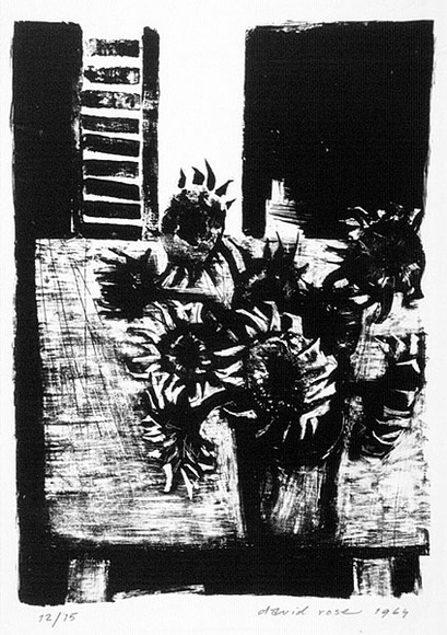 Artist: b'Rose, David.' | Title: b'Sunflowers in vase' | Date: 1964 | Technique: b'lithograph, printed in black ink, from one stone' Artist: b'Rose, David.' | Title: b'Sunflowers in vase' | Date: 1964 | Technique: b'lithograph, printed in black ink, from one stone'
