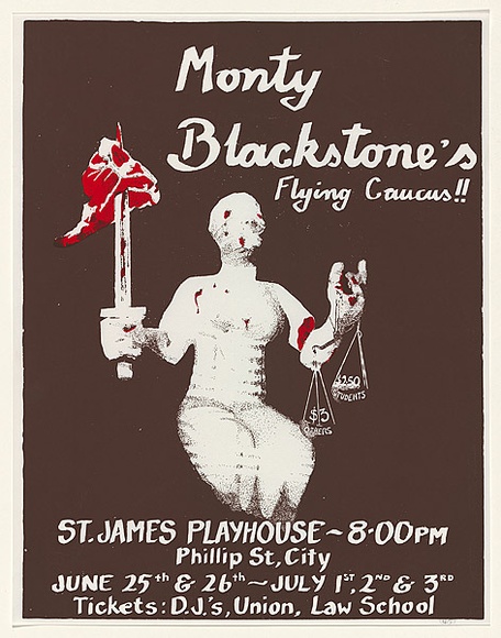Artist: b'MACKINOLTY, Chips' | Title: bMonty Blackstone's flying caucus !! | Date: 1976 | Technique: b'screenprint, printed in colour, from two stencils' Artist: b'MACKINOLTY, Chips' | Title: bMonty Blackstone's flying caucus !! | Date: 1976 | Technique: b'screenprint, printed in colour, from two stencils'