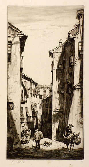 Artist: b'LINDSAY, Lionel' | Title: b'Street of the aqueduct, Segovia' | Date: 1928 | Technique: b'drypoint, printed in brown ink, from one plate' | Copyright: b'Courtesy of the National Library of Australia' Artist: b'LINDSAY, Lionel' | Title: b'Street of the aqueduct, Segovia' | Date: 1928 | Technique: b'drypoint, printed in brown ink, from one plate' | Copyright: b'Courtesy of the National Library of Australia'