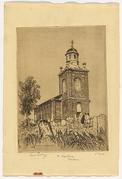 Artist: b'LINDSAY, Lionel' | Title: b'St Matthews, Windsor from the front.' | Date: 1919 | Technique: b'etching, printed in brown ink with plate-tone, from one plate' | Copyright: b'Courtesy of the National Library of Australia' Artist: b'LINDSAY, Lionel' | Title: b'St Matthews, Windsor from the front.' | Date: 1919 | Technique: b'etching, printed in brown ink with plate-tone, from one plate' | Copyright: b'Courtesy of the National Library of Australia'