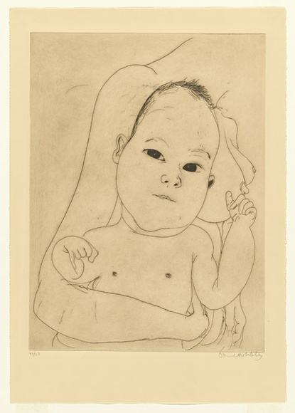Artist: b'Whiteley, Brett.' | Title: b'Mother and child.' | Date: 1977 | Technique: b'etching and aquatint, printed in brown ink with plate-tone, from one plate' | Copyright: b'This work appears on the screen courtesy of the estate of Brett Whiteley' Artist: b'Whiteley, Brett.' | Title: b'Mother and child.' | Date: 1977 | Technique: b'etching and aquatint, printed in brown ink with plate-tone, from one plate' | Copyright: b'This work appears on the screen courtesy of the estate of Brett Whiteley'