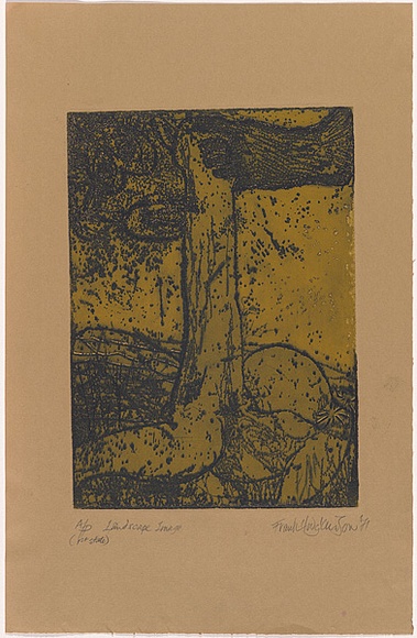 Artist: b'Hodgkinson, Frank.' | Title: b'Landscape image' | Date: 1971 | Technique: b'softground-etching and aquatint, printed in black and yellow ink, from one plate' Artist: b'Hodgkinson, Frank.' | Title: b'Landscape image' | Date: 1971 | Technique: b'softground-etching and aquatint, printed in black and yellow ink, from one plate'