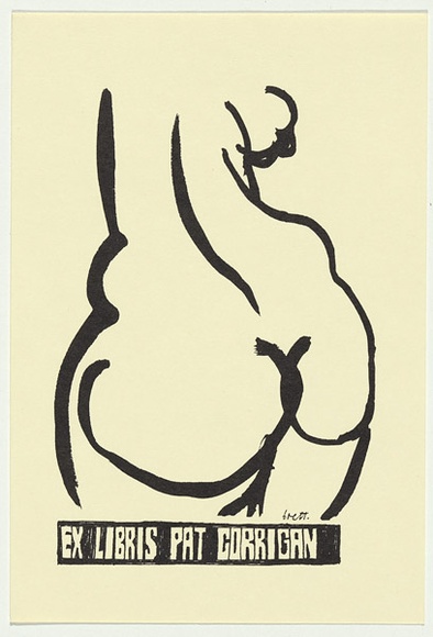 Artist: b'Whiteley, Brett.' | Title: bBookplate: Corrigan (Woman's buttocks) | Technique: b'offset-lithograph, printed in black ink, from one plate' | Copyright: b'This work appears on the screen courtesy of the estate of Brett Whiteley' Artist: b'Whiteley, Brett.' | Title: bBookplate: Corrigan (Woman's buttocks) | Technique: b'offset-lithograph, printed in black ink, from one plate' | Copyright: b'This work appears on the screen courtesy of the estate of Brett Whiteley'