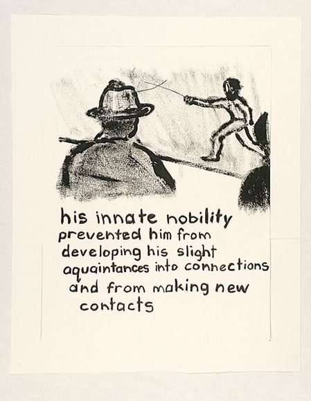 Artist: b'Heyes, Ken.' | Title: b'his innate nobility prevented him from developing his slight acquaintances into connections and from making new contacts.' | Date: 1984 | Technique: b'photocopy' Artist: b'Heyes, Ken.' | Title: b'his innate nobility prevented him from developing his slight acquaintances into connections and from making new contacts.' | Date: 1984 | Technique: b'photocopy'