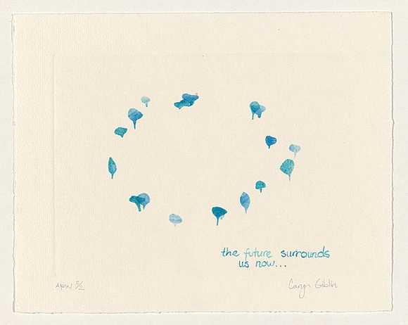 Artist: b'Giblin, Caryn.' | Title: b'The future surrounds us now' | Date: 1999, October | Technique: b'spit bite etching and stencilling, printed in colour, from multiple plates; hand-colouring' Artist: b'Giblin, Caryn.' | Title: b'The future surrounds us now' | Date: 1999, October | Technique: b'spit bite etching and stencilling, printed in colour, from multiple plates; hand-colouring'