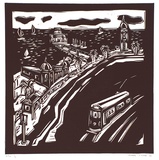 Artist: Lindsay, Cameron. | Title: Lower Esplanade St. Kilda | Date: 1995, September | Technique: linoblock, printed in black ink, from one block