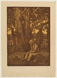 Title: The sundowner | Date: 1930s | Technique: wood-engraving, printed in brown and yellow ink, from two blocks