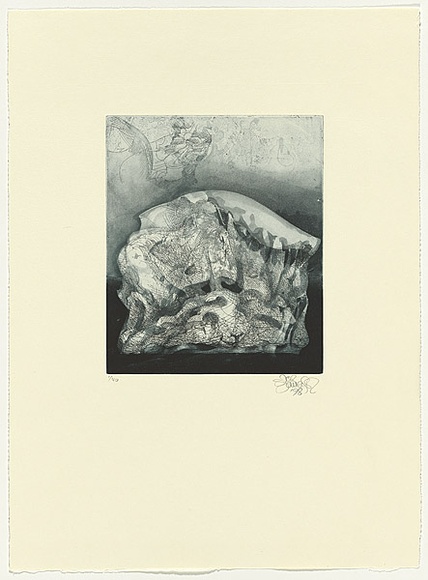 Artist: b'SCHMEISSER, Jorg' | Title: b'Chunk' | Date: 1998 | Technique: b'etching, printed in blue/black ink, from one plate' | Copyright: b'\xc2\xa9 J\xc3\xb6rg Schmeisser' Artist: b'SCHMEISSER, Jorg' | Title: b'Chunk' | Date: 1998 | Technique: b'etching, printed in blue/black ink, from one plate' | Copyright: b'\xc2\xa9 J\xc3\xb6rg Schmeisser'
