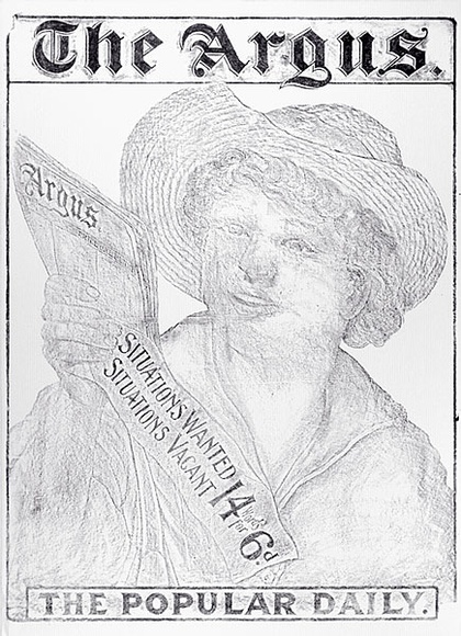 Artist: b'UNKNOWN' | Title: b'The Argus, the popular daily' | Date: c.1880 | Technique: b'lithograph, printed in black ink, from one stone'