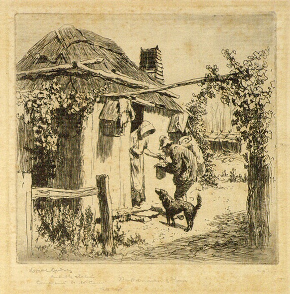 Artist: b'LINDSAY, Lionel' | Title: b'The pannikin of flour' | Date: 1924 | Technique: b'etching, printed in black ink with plate-tone, from one plate' | Copyright: b'Courtesy of the National Library of Australia' Artist: b'LINDSAY, Lionel' | Title: b'The pannikin of flour' | Date: 1924 | Technique: b'etching, printed in black ink with plate-tone, from one plate' | Copyright: b'Courtesy of the National Library of Australia'