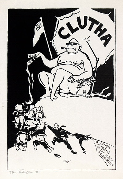 Artist: b'Thompson, Tom.' | Title: b'Clutha & other members of the N.S.W. Government' | Date: 1971 | Technique: b'screenprint, printed in black ink, from one screen' Artist: b'Thompson, Tom.' | Title: b'Clutha & other members of the N.S.W. Government' | Date: 1971 | Technique: b'screenprint, printed in black ink, from one screen'