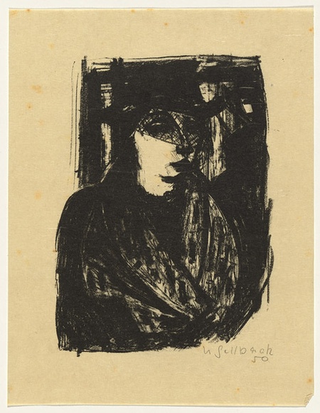 Artist: b'SELLBACH, Udo' | Title: b'(Woman with veil)' | Date: 1950 | Technique: b'lithograph, printed in black ink, from one stone' Artist: b'SELLBACH, Udo' | Title: b'(Woman with veil)' | Date: 1950 | Technique: b'lithograph, printed in black ink, from one stone'