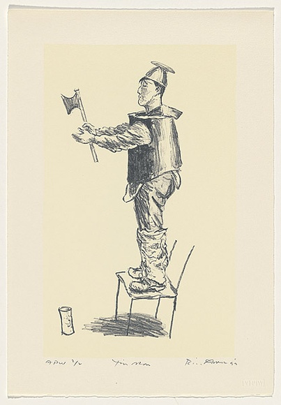 Artist: b'AMOR, Rick' | Title: b'Tin man' | Date: 1991 - 1992, November - January | Technique: b'lithograph, printed in colour, from two plates' | Copyright: b'Image reproduced courtesy the artist and Niagara Galleries, Melbourne' Artist: b'AMOR, Rick' | Title: b'Tin man' | Date: 1991 - 1992, November - January | Technique: b'lithograph, printed in colour, from two plates' | Copyright: b'Image reproduced courtesy the artist and Niagara Galleries, Melbourne'