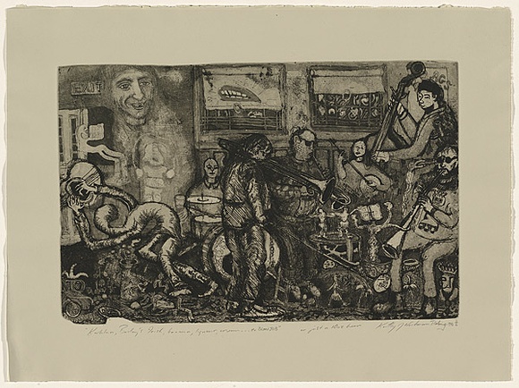 Title: bKalhua, Bailey's Irish, banana, liqueur, cream... or blowjob | Date: 1996 | Technique: b'etching and aquatint, printed in black ink, from one plate' Title: bKalhua, Bailey's Irish, banana, liqueur, cream... or blowjob | Date: 1996 | Technique: b'etching and aquatint, printed in black ink, from one plate'