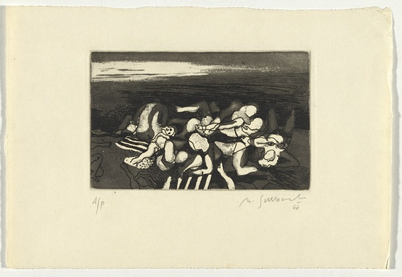 Artist: b'SELLBACH, Udo' | Title: b'(Bodies)' | Date: 1966 | Technique: b'etching and aquatint printed in black ink, from one plate' Artist: b'SELLBACH, Udo' | Title: b'(Bodies)' | Date: 1966 | Technique: b'etching and aquatint printed in black ink, from one plate'