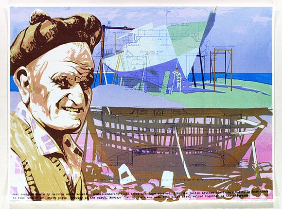Artist: b'Gee, Angela.' | Title: b'The history of boatbuilding' | Date: 1986 | Technique: b'screenprint, printed in colour, from multiple stencils' | Copyright: b'Courtesy of Angela Gee' Artist: b'Gee, Angela.' | Title: b'The history of boatbuilding' | Date: 1986 | Technique: b'screenprint, printed in colour, from multiple stencils' | Copyright: b'Courtesy of Angela Gee'