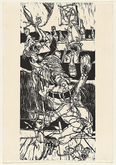 Title: b'The coronation of Daisy, Harry at the evil' | Date: 1989 | Technique: b'linocut, printed in black ink, from one block' Title: b'The coronation of Daisy, Harry at the evil' | Date: 1989 | Technique: b'linocut, printed in black ink, from one block'