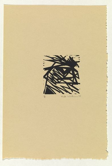 Artist: b'Withers, Rod.' | Title: b'Woodcut: from the set Australian birds of prey or the rogue sparrow' | Date: 1979 | Technique: b'woodcut, printed in black ink, from one block' Artist: b'Withers, Rod.' | Title: b'Woodcut: from the set Australian birds of prey or the rogue sparrow' | Date: 1979 | Technique: b'woodcut, printed in black ink, from one block'