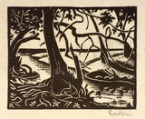 Artist: b'Hawkins, Weaver.' | Title: b'(Trees)' | Date: 1934 | Technique: b'woodcut, printed in black ink, from one block' | Copyright: b'The Estate of H.F Weaver Hawkins'