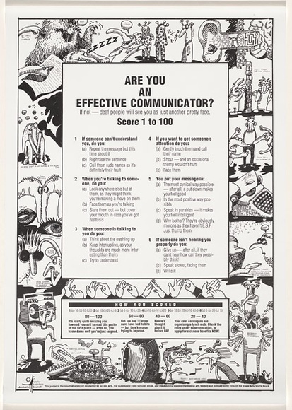 Artist: b'Cardew, Gaynor.' | Title: b'Are you an effective communicator?.' | Date: 1989 | Technique: b'offset-lithograph, printed in colour, from multiple plates' Artist: b'Cardew, Gaynor.' | Title: b'Are you an effective communicator?.' | Date: 1989 | Technique: b'offset-lithograph, printed in colour, from multiple plates'