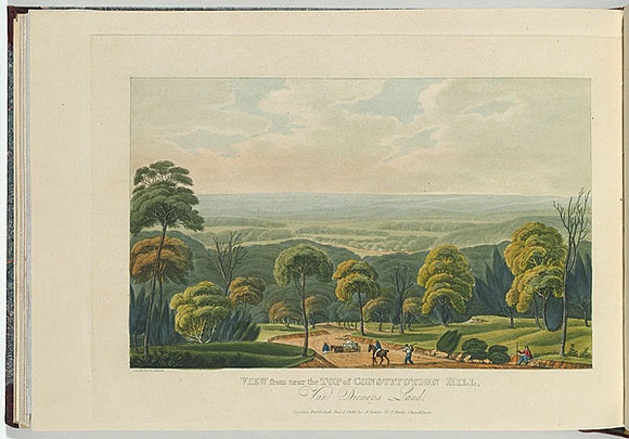 Artist: b'Lycett, Joseph.' | Title: bView from near the top of Constitution Hill, Van Diemen's Land. | Date: 1824-25 | Technique: b'etching and aquatint, printed in black ink, from one copper plate; hand-coloured' Artist: b'Lycett, Joseph.' | Title: bView from near the top of Constitution Hill, Van Diemen's Land. | Date: 1824-25 | Technique: b'etching and aquatint, printed in black ink, from one copper plate; hand-coloured'