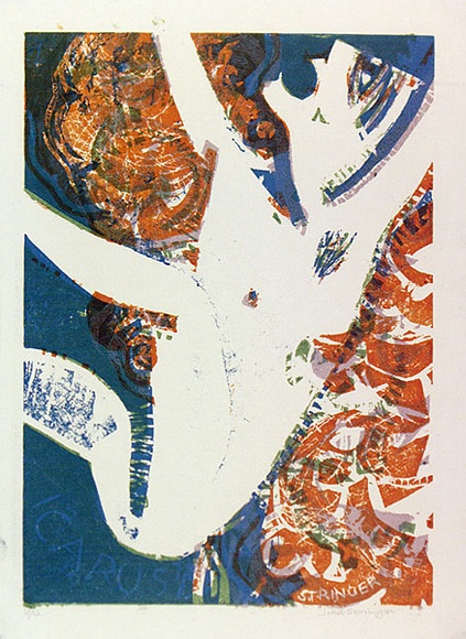 Artist: b'Stringer, John.' | Title: b'Icarus.' | Date: c.1963 | Technique: b'linocut, printed in colour, from multiple blocks' Artist: b'Stringer, John.' | Title: b'Icarus.' | Date: c.1963 | Technique: b'linocut, printed in colour, from multiple blocks'