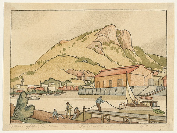 Artist: b'Haefliger, Paul.' | Title: b'Townsville' | Date: 1936 | Technique: b'woodcut, printed in colour in the Japanese manner, from multiple blocks' Artist: b'Haefliger, Paul.' | Title: b'Townsville' | Date: 1936 | Technique: b'woodcut, printed in colour in the Japanese manner, from multiple blocks'
