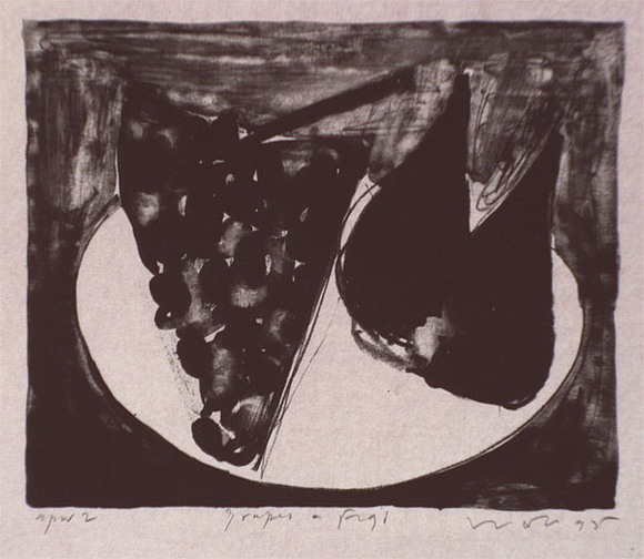 Artist: b'Lincoln, Kevin.' | Title: b'Grapes and figs' | Date: 1995, November | Technique: b'lithograph, printed in black ink, from one stone' Artist: b'Lincoln, Kevin.' | Title: b'Grapes and figs' | Date: 1995, November | Technique: b'lithograph, printed in black ink, from one stone'