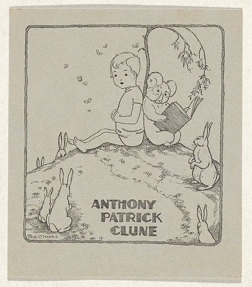 Artist: bO'Harris, Pixie | Title: b'Bookplate: Anthony Patrick Clune' | Date: (1930s) | Technique: b'lineblock' Artist: bO'Harris, Pixie | Title: b'Bookplate: Anthony Patrick Clune' | Date: (1930s) | Technique: b'lineblock'