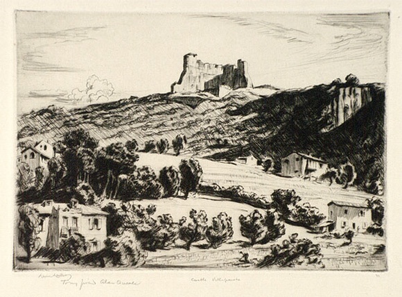 Artist: b'LINDSAY, Lionel' | Title: b'Castle Villefranche' | Date: 1927 | Technique: b'drypoint, printed in black ink, from one plate' | Copyright: b'Courtesy of the National Library of Australia' Artist: b'LINDSAY, Lionel' | Title: b'Castle Villefranche' | Date: 1927 | Technique: b'drypoint, printed in black ink, from one plate' | Copyright: b'Courtesy of the National Library of Australia'