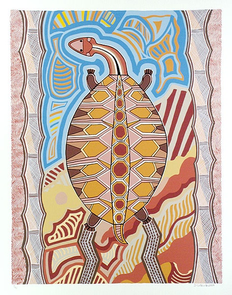 Artist: b'Gingingara, Doris.' | Title: b'Garriwa-Long Necked Turtle' | Technique: b'screenprint, printed in colour, from multiple stencils' Artist: b'Gingingara, Doris.' | Title: b'Garriwa-Long Necked Turtle' | Technique: b'screenprint, printed in colour, from multiple stencils'