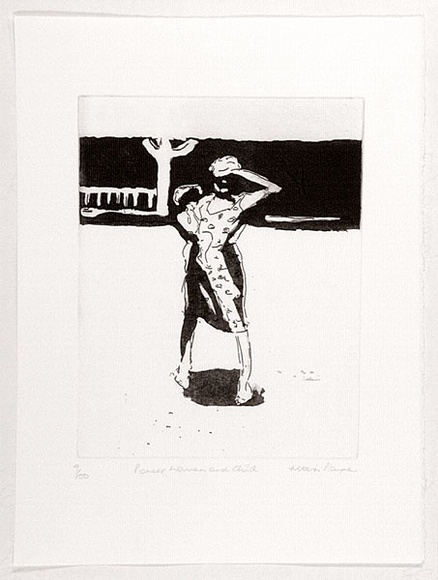Artist: b'PLAYNE, Moira' | Title: b'Pioneer woman and child.' | Date: 1988 | Technique: b'etching, printed in black ink, from one plate' | Copyright: b'\xc2\xa9 Moira Playne, 1988' Artist: b'PLAYNE, Moira' | Title: b'Pioneer woman and child.' | Date: 1988 | Technique: b'etching, printed in black ink, from one plate' | Copyright: b'\xc2\xa9 Moira Playne, 1988'