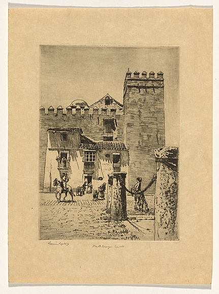 Artist: b'LINDSAY, Lionel' | Title: b'The Aleazar, Seville' | Date: 1919 | Technique: b'etching, printed in black ink with plate-tone, from one plate' | Copyright: b'Courtesy of the National Library of Australia' Artist: b'LINDSAY, Lionel' | Title: b'The Aleazar, Seville' | Date: 1919 | Technique: b'etching, printed in black ink with plate-tone, from one plate' | Copyright: b'Courtesy of the National Library of Australia'