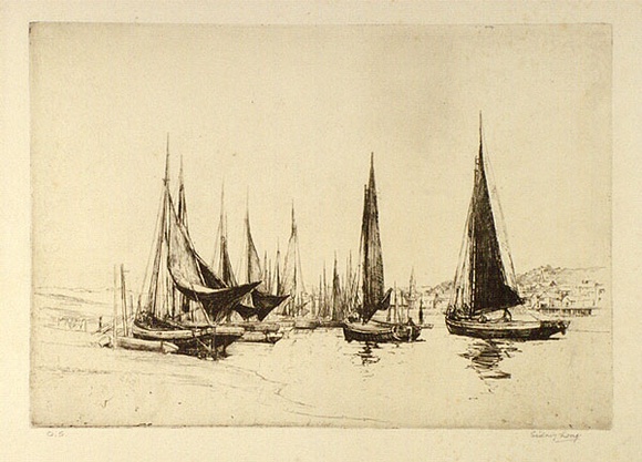 Artist: b'Long, Sydney.' | Title: b'Fishing boats, Kings Lynn' | Date: (1919) | Technique: b'etching' | Copyright: b'Reproduced with the kind permission of the Ophthalmic Research Institute of Australia' Artist: b'Long, Sydney.' | Title: b'Fishing boats, Kings Lynn' | Date: (1919) | Technique: b'etching' | Copyright: b'Reproduced with the kind permission of the Ophthalmic Research Institute of Australia'