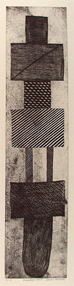 Artist: b'Murray, Janice.' | Title: b'Pukumani pole' | Date: 1996, July | Technique: b'etching, printed in black ink, from one plate' | Copyright: b'\xc2\xa9 Janice Murray and Jilamara Arts + Craft' Artist: b'Murray, Janice.' | Title: b'Pukumani pole' | Date: 1996, July | Technique: b'etching, printed in black ink, from one plate' | Copyright: b'\xc2\xa9 Janice Murray and Jilamara Arts + Craft'