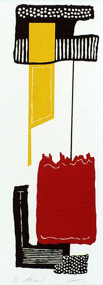 Artist: b'Croston, Doug' | Title: b'Etude 1.' | Date: June 1974 | Technique: b'linocut, printed in colour, from three blocks' | Copyright: b'Courtesy of the artist' Artist: b'Croston, Doug' | Title: b'Etude 1.' | Date: June 1974 | Technique: b'linocut, printed in colour, from three blocks' | Copyright: b'Courtesy of the artist'