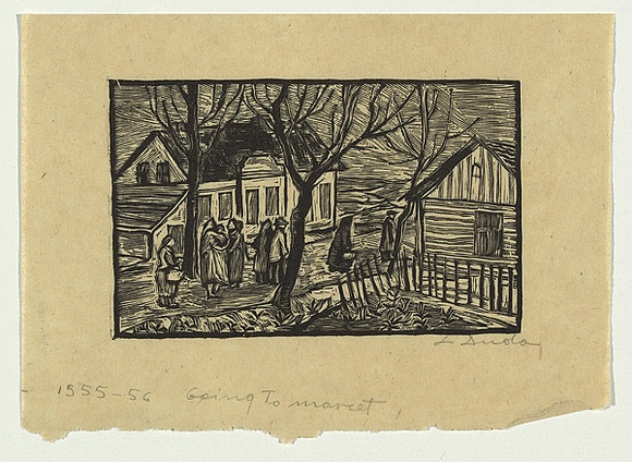 Artist: b'Groblicka, Lidia.' | Title: b'Going to market' | Date: 1955-56 | Technique: b'woodcut, printed in black ink, from one block' Artist: b'Groblicka, Lidia.' | Title: b'Going to market' | Date: 1955-56 | Technique: b'woodcut, printed in black ink, from one block'