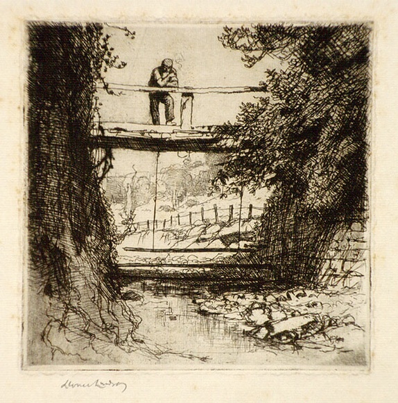 Artist: b'LINDSAY, Lionel' | Title: b'The Mill Bridge, Bridgewater, South Australia' | Date: 1920 | Technique: b'etching, printed in warm black ink with plate-tone, from one plate' | Copyright: b'Courtesy of the National Library of Australia' Artist: b'LINDSAY, Lionel' | Title: b'The Mill Bridge, Bridgewater, South Australia' | Date: 1920 | Technique: b'etching, printed in warm black ink with plate-tone, from one plate' | Copyright: b'Courtesy of the National Library of Australia'