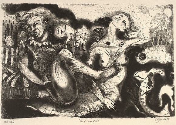 Artist: b'Gimour, Geoff.' | Title: b'The 4 forms of Eve' | Date: 1987 | Technique: b'lithograph, printed in black ink, from one stone' Artist: b'Gimour, Geoff.' | Title: b'The 4 forms of Eve' | Date: 1987 | Technique: b'lithograph, printed in black ink, from one stone'