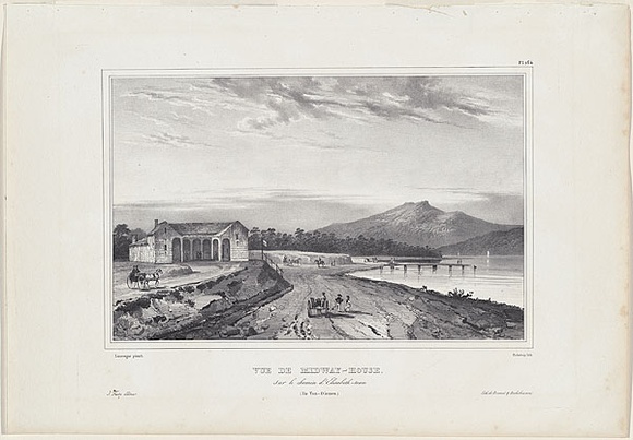 Title: bVue de midway-house. Sur le chemin d'Elisabeth-town. Ile Van-Diemen. (Midway House, Elizabeth Town) | Date: c.1833 | Technique: b'lithograph, printed in black ink, from one stone' Title: bVue de midway-house. Sur le chemin d'Elisabeth-town. Ile Van-Diemen. (Midway House, Elizabeth Town) | Date: c.1833 | Technique: b'lithograph, printed in black ink, from one stone'