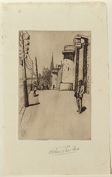 Artist: b'SHIRLOW, John' | Title: b'Russell Street - The Jail' | Date: 1901 | Technique: b'etching, printed in black ink, from one copper plate' Artist: b'SHIRLOW, John' | Title: b'Russell Street - The Jail' | Date: 1901 | Technique: b'etching, printed in black ink, from one copper plate'